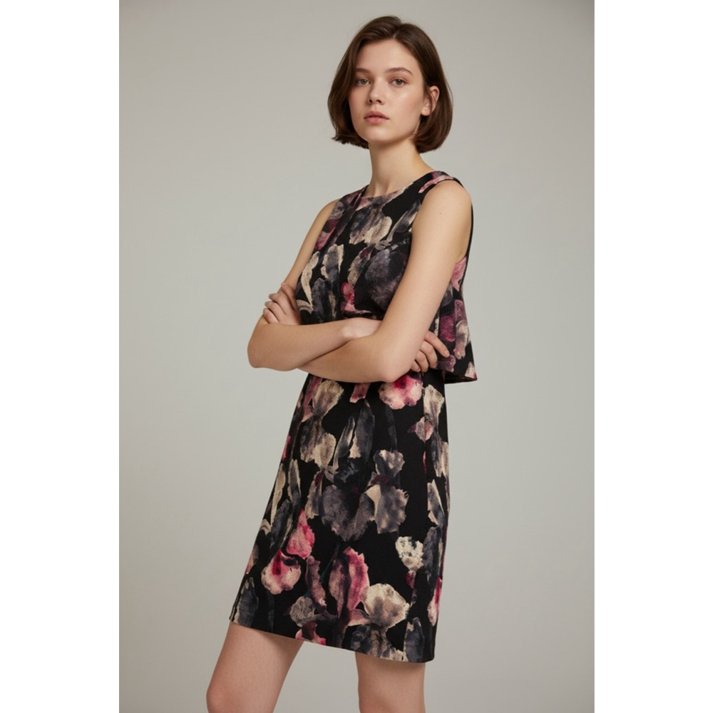 IVANKA TRUMP Black Pink Floral Sleeveless Mini Dress Size 6 NWT